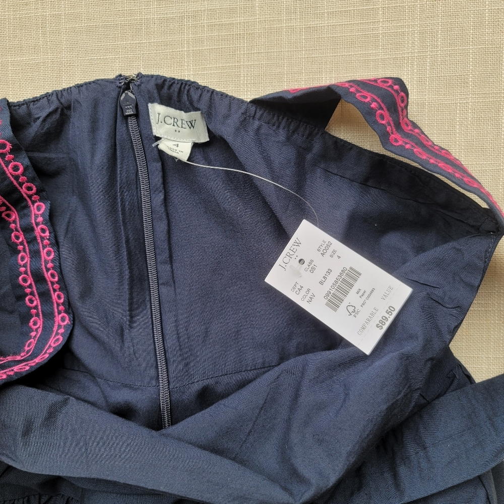 New! J Crew size 4 Embroidered Scalloped Tiered Dress Navy Blue NWT - Picture 15 of 15